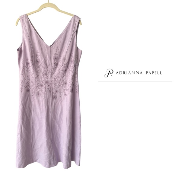 Adrianna Papell Vintage Lilac Floral Embroidered Midi Dress Size 12 Large - Picture 1 of 16